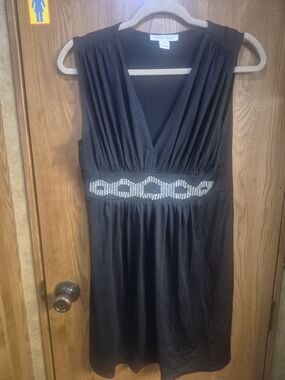 White House Black Market Black Sleeveless V-Neck Dress with Rhinestone Waist.46L